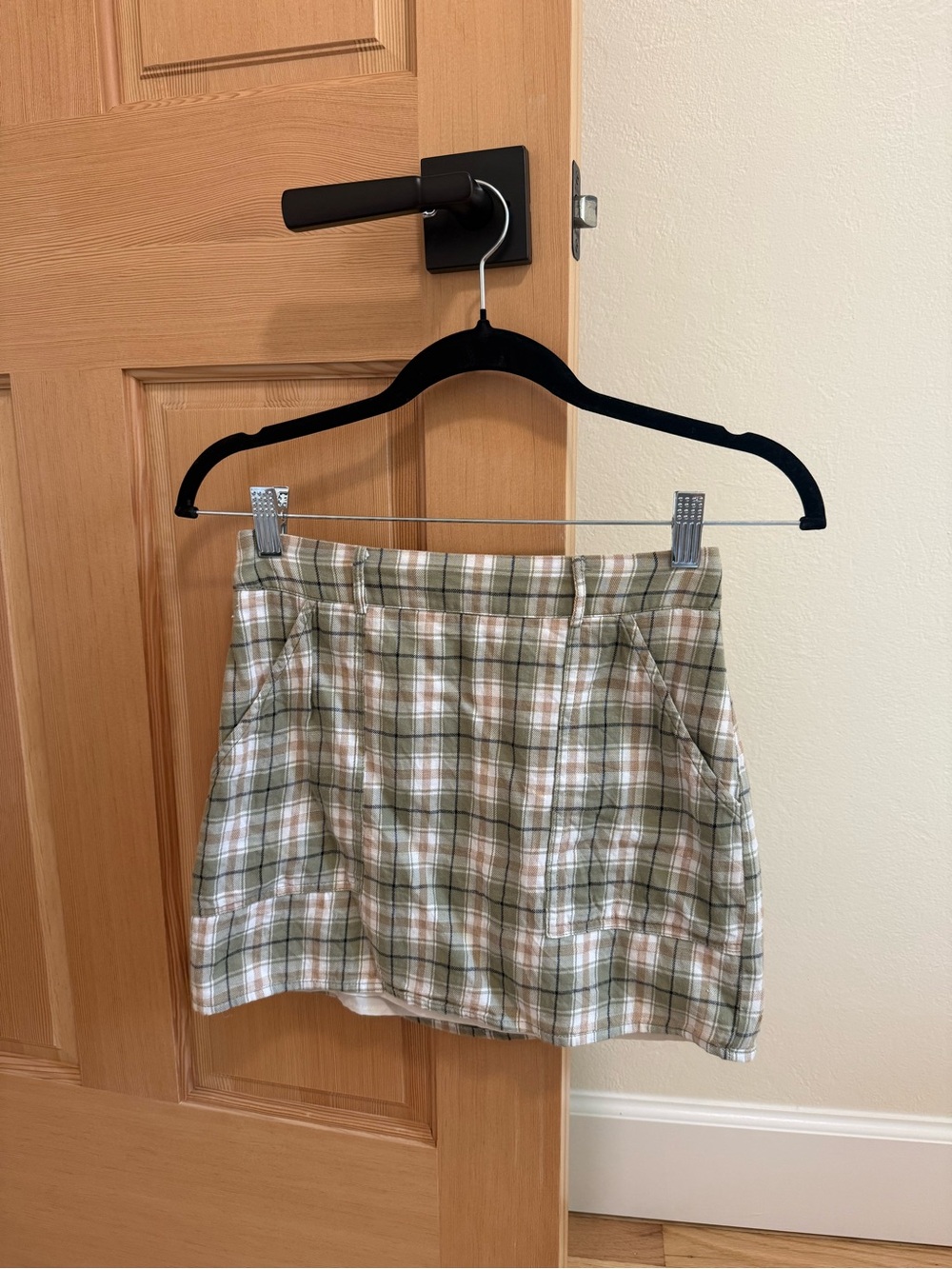 Tilly's Olive and Cream Plaid Mini Skirt